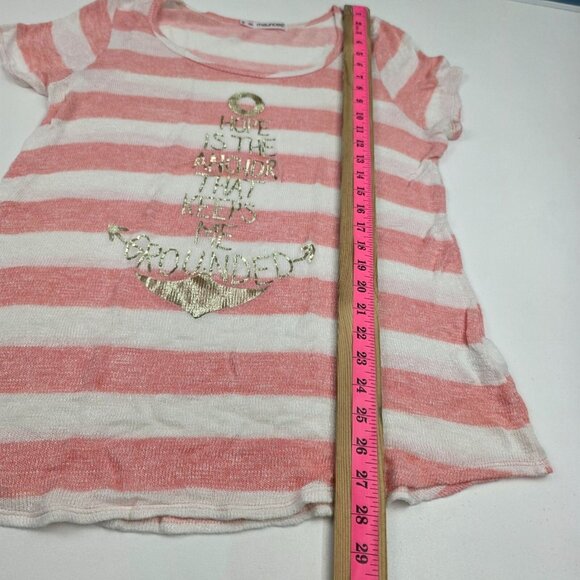 Maurices 1X 14/16 Plus Pink White Striped Nautical Anchor Graphic Tee Stretch - Picture 16 of 16